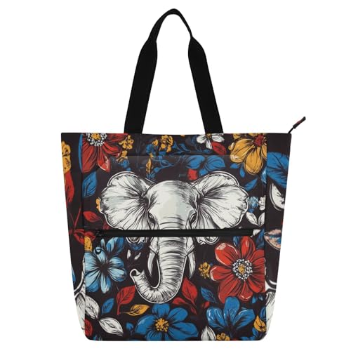 Sunflowers Poppy Book Tote Bag Aesthetic with Zipper Cute Reusable Shoulder Bags Handbag for Travel Shopping
