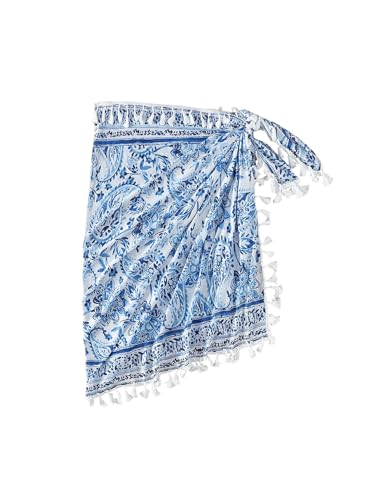 SHENHE Women's Paisley Print Beach Sarong Pareo Coverups Wrap Short Skirt with Tassels3