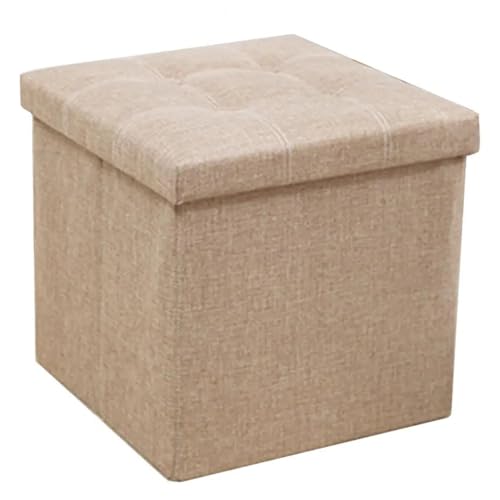GIYXHU Puff Almacenaje Taburete de Almacenamiento Plegable Gran Capacidad for Dormitorio, Taburete reposapiés con Asiento Acolchado, organización artículos Diversos for Sala Estar(Khaki)