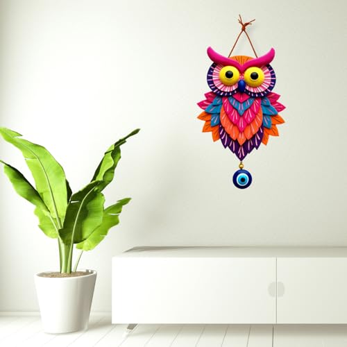 Image of GiftOday Owl Shape Wooden Wall Hanging For Home Decor | Evil Eye Decoration Livingroom, Dining Room | Modern Artwork | Designer Mdf Item | Wall Hanging Door Decorative (18 x 30 CM)