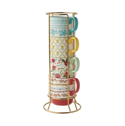 Pioneer Woman Ditsy Stacking Stoneware Mugs, 12.47 Ounces