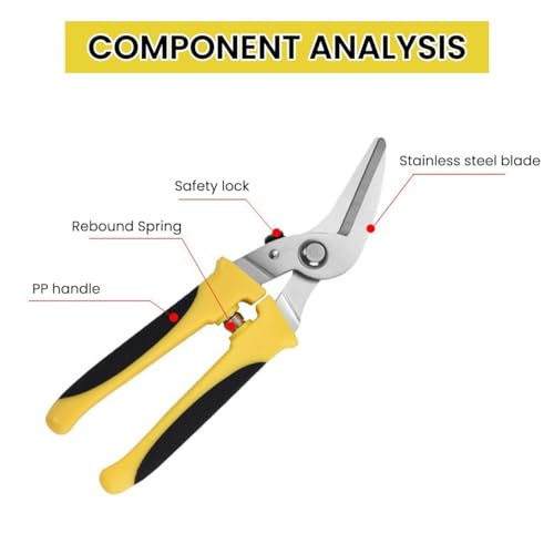 Image of 8 Inch Heavy Duty Scissors Heavy Duty Tin Snips with Stainless Steel Blade, Tin Snips for Cutting Metal Sheet, Garden Pruning Scissors Spring Loaded Labor Saving