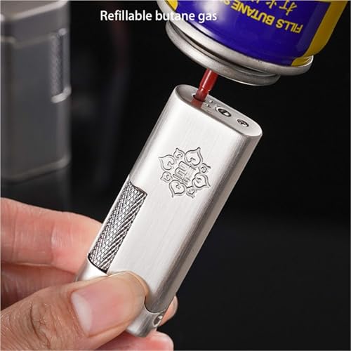 Encendedor metálico clásico con rueda lateral y llama ajustable miniatura 6