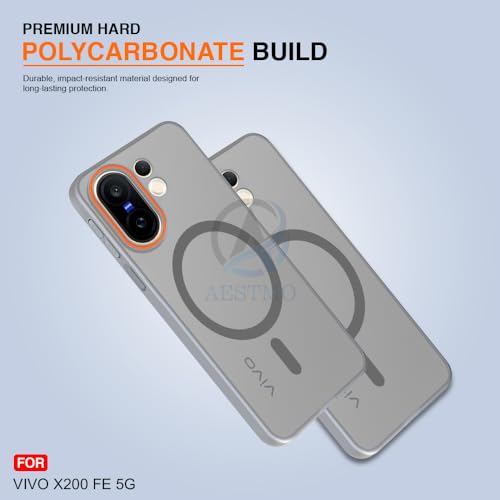 Image of AESTMO Vivo X200 FE 5G Back Cover | Slim Hard Shell | Matte Frosted Hard Back Translucent Back Cover for Vivo X200 FE 5G (Compatible with MagSafe Accessories, Grey)