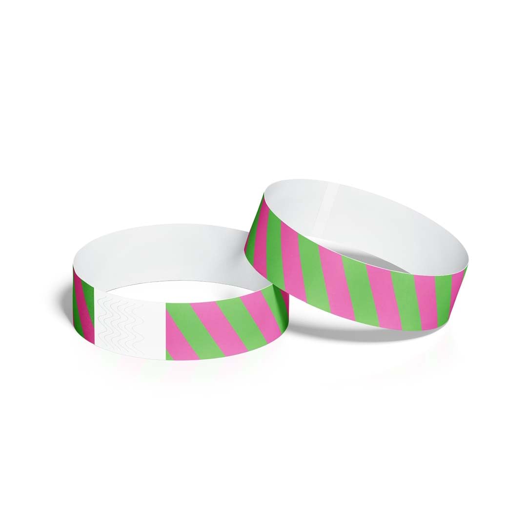 ID&C Striped Tyvek Paper Event Wristbands – 1000 Numbered Tamper Proof Security Wristbands for Event Entry & Festivals – Neon Green and Neon Pink Stripe