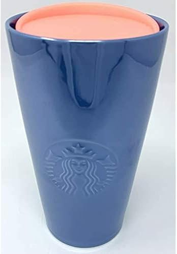 Starbucks Taza de café con tapa azul y rosa brillante con logotipo en relieve (12 onzas)