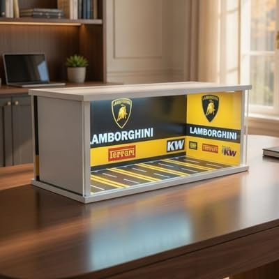 Image of Art Monk Premium LED Luxury Car Diorama Display Case ? Lamborghini Style Garage Background | Wooden Frame Diecast Car Display Box | Dustproof Collector Showcase