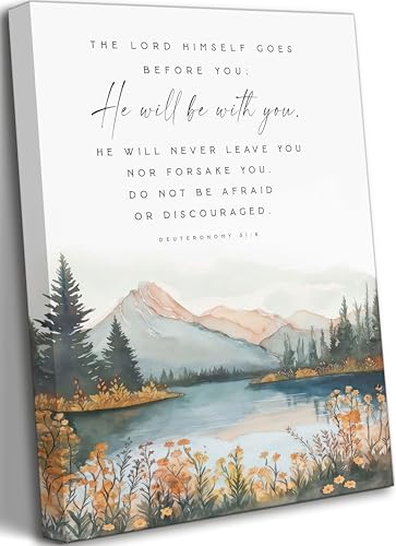 UNDDISINS Bible Verse Inspirational Canvas Wall Art Deuteronomy 31:8 Bible