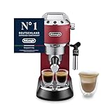 De'Longhi Dedica Style - Perfetto Kompakte Siebträgermaschine Espressomaschine mit Tasten, manuellem Milchaufschäumer für Espresso und Cappuccino, ESE Pad geeignet, 15cm breit, Rot (EC685.R)