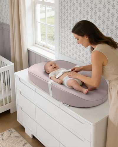 Image of Blissful Diary Vegan Leather Baby Changing Pad with Waterproof & Wipe-Clean PU Cover, Avocado Size Cozy Diaper Changing Pad for Dresser and Table, Taupe