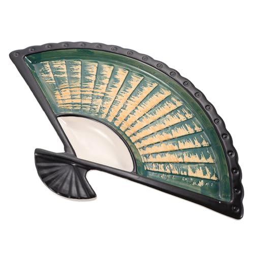 OKUMEYR Plat Éventail Sectoriel Céramique Vert pour Sushi Snacks Et Raviolis Vaisselle Alimentaire Antidérapante Adaptée Cuisine Et Restaurant