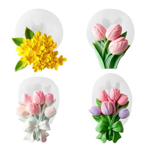 4PCS 3D Flower Bouquet Silicone Molds for Soap,Candle & Resin Crafts