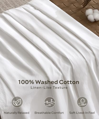 Image of JELLYMONI 100% Washed Cotton Duvet Cover Full (White, 80 inchx90 inch) | JELLYMONI