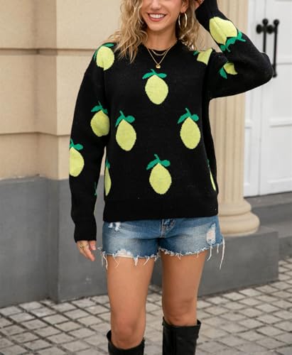 chouyatou Women's Cute Lemon Color Block Sweaters Long Sleeve Pullover Sweater Knit Jumper Tops4