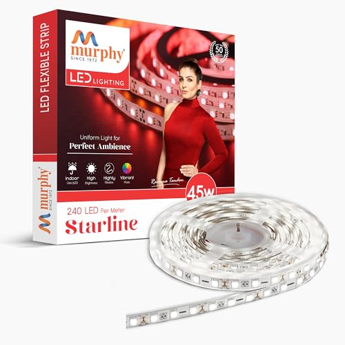Image of Murphy 45W LED Strip Light 2835 High Lumen 5 Metre (240 LEDs /Mtr) Cool White - 12V DC 10A Driver Included | Cove /False Ceiling /Decor Light (Pack of 1, 1-Year Warranty)