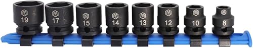 Miniatura 2 de MichaelPro Juego de llaves de impacto de perfil bajo de 3/8 pulgadas, juego de llaves de perfil bajo de 8 piezas, CR-MO, con riel de enchufe |