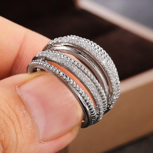 White Gold Plated Twisted White Cubic Zirconia Statement Ring Personalized Accessory Ideal for Women's Daily Casual Wear Party Holiday Anniversary Love Jewelry Gift3
