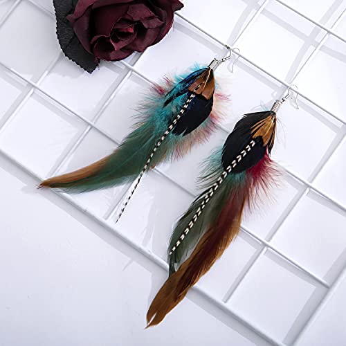 Handmade Natural Feather Dangle Earrings Vintage Bohemian Multicolor Pheasant Feathers Earrings for Womens (js000058)3