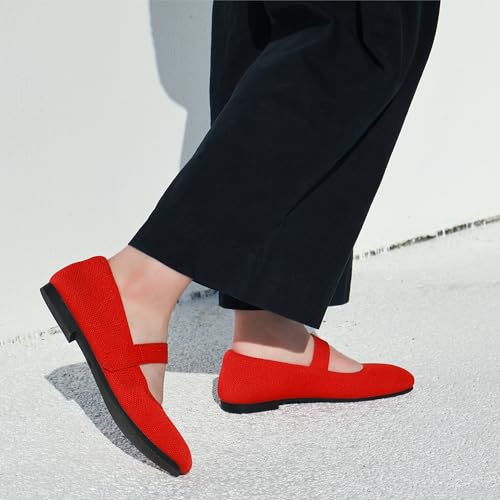 Image of Soesyi Wide Toe Box Flats Women Comfort Slip On Ballet Shoes Mary Jane Dressy Knit Flats with Adjustable Straps Washable Casual Office