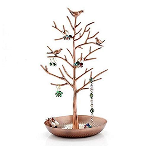 Présentoir à bijoux - Branches d'arbre à oiseaux - Présentoir à bijoux vintage à suspendre - Gain de place pour bagues, boucles d'oreilles, bracelets, colliers (bronze ancien)