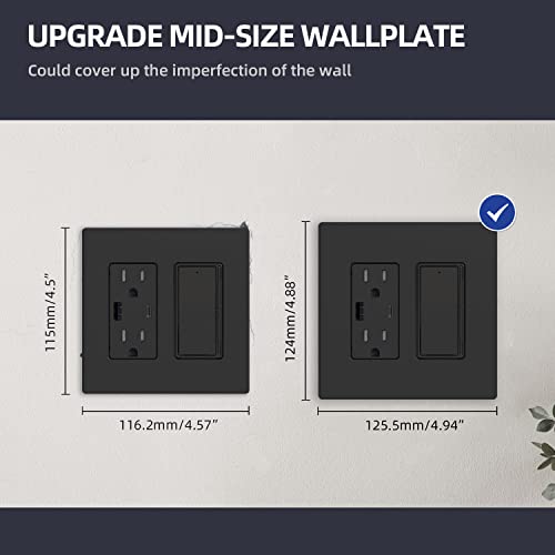 Image of ELEGRP 2 Gang Screwless Decorative Wall Plates, Mid-Size Unbreakable Thermoplastic Faceplate Cover for Decorator Receptacle Outlet Switch, UL Listed (5 Pack, Matte Black)