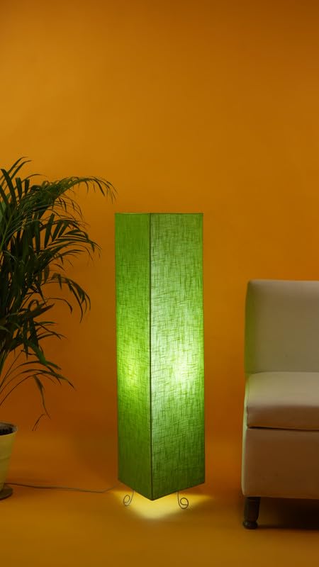 Prem Lamp Shade Floor Lamp, Green Texture/Beige | Fabric and Metal, Standing Lamp, For Living Room Corner, Bedroom, Elegant Design-image-1