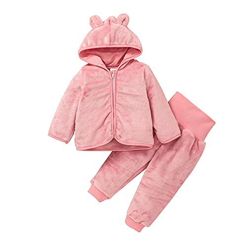 Body para Bebé Niña con Capucha Manga Larga - Sudadera Polar Capa Superior y Pantalones - Conjunto de Ropa de Invierno y Verano, Rosa, 12-18 Meses