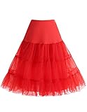 Bbonlinedress Plus Size Petticoats for Women 50s Petticoat for Vintage Dress Net Tulle Skirt Red XL