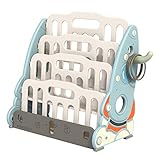 SHEEPAM 4 Tier Toddler Bookshelf with Game Parts, Small Kids Reading Bookcase, Children Book Rack, Storage Organizer Bookshelves for Home, School, Kindergarten, Toddler's Room，Nursery– 21'' Blue White