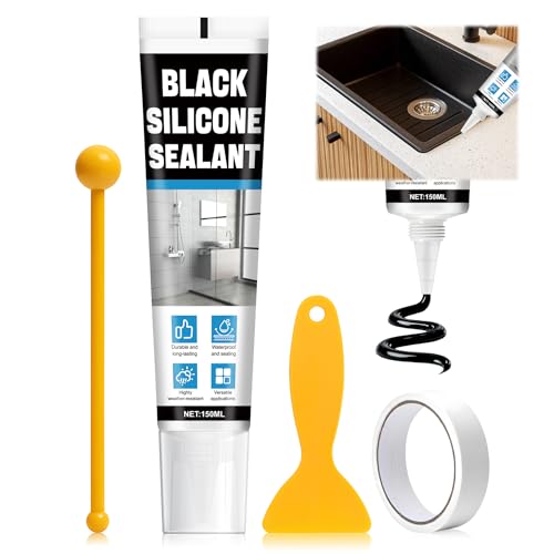 ALLONY Joint Salle de Bain, 150ML Silicone Noir, joint de Douche, Lavabo Salle de bain, Bonne ÉtanchéIté, Forte Adhérence, Joints Douches pour Bains, douche, Cuisines, Comptoirs, Fenêtre, Mastic Noir