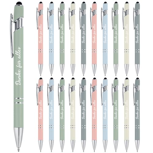 Tenare 20 Stück Dankeschön Kugelschreiber Danke für Alles Druckkugelschreiber mit Gravur Metall Zitate Stift Abschiedsgeschenk mit Touchstift für Lehrer Mitarbeiter Kollegen Büro(Macaron Farben)