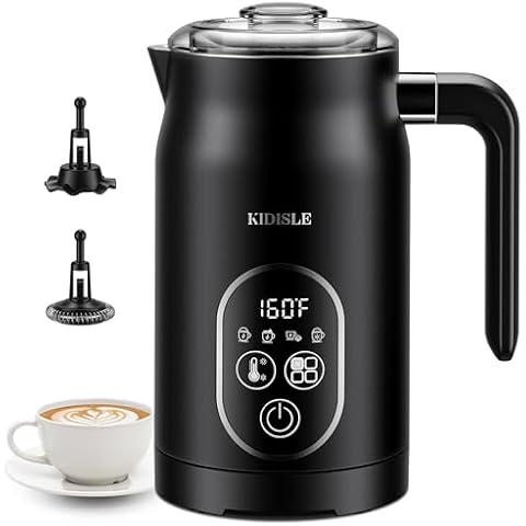 KIDISLE Electric Milk Frother, 4 In 1 Milk Frother and Steamer With Temperature Control, Automatic Warm and Cold Foam Maker for Coffee, Latte, Hot Chocolate, Cappuccinos, Macchiato, Black Cover