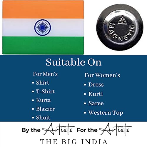 Image of Tricolor Gold-Plated Metal Badge, Lapel Pin, Brooch, with Magnet for Child, Men's & Women's etc All Clothing - 30 X 20 Mm (Indian flag Badge)
