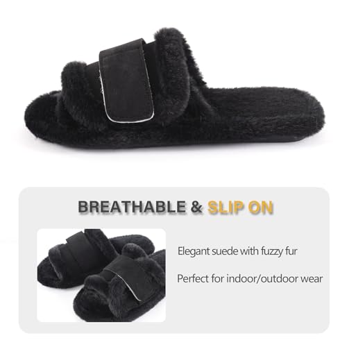 Image of Fur Story Women's Furry Slippers Open Toe Fuzzy Slippers Memory Foam Fluffy House Sandal