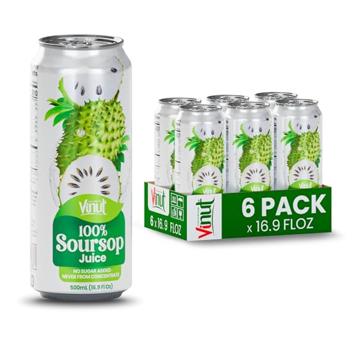 VINUT 100% Soursop Juice, No Added Sugar, Not From Concentrate, 16.9 fl oz (500 mL) Can, Pack of 6