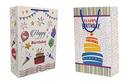 Image of TASCHE Star Birthday and Cake Assorted Design Printed Paper Carry Bags | Gift Bags for Return Gifts, Presents (11 * 8 * 3 Inches) (Pack of 80)