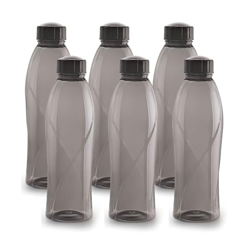 CELLO Texas PET Bottle | Leak Proof and Break Proof | Perfect for School, College, Work, and Outdoor Adventures Water Bottle | 1 Litre, Set of 6 | Bla
