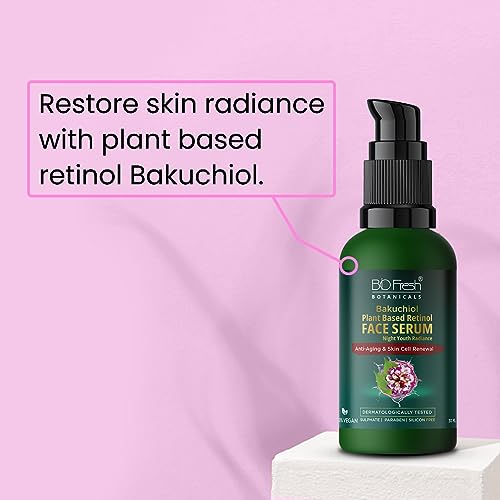 Image of Biofresh Botanicals Bakuchiol Night Face Serum 30ml for Anti-Aging Formula with Retinol to Reduce Fine Lines & Wrinkles for Men & Women for Overnight Renewal and Radiant Skin