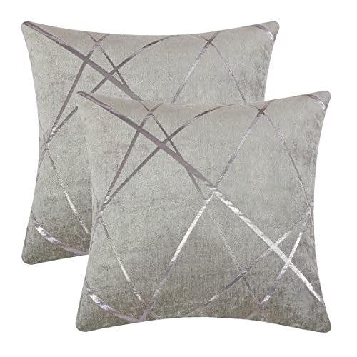 Gigizaza Decorative Grey Throw Pillow Covers 18 X 18,Sofa Thick Silver Stripe Chenille Cushion Pillow Covers,Square Luxury Pillows 2 Set (Silver Grey, 18 X 18) #TOP1