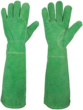 Rose Pruning Gloves for Women Long Sleeve Thorn Proof Cowhide Leather Gardening Gloves Gauntlet Garden Gloves (Large, Green)