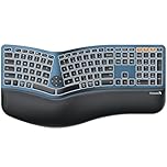 ProtoArc Backlit Wireless Ergonomic Keyboard, EK01 Plus Full Size Ergo Keyboard with Wrist Rest, Split Design, Rechargeable, Bluetooth and USB, Natural Typing Compatible with Windows/Mac/Android, Blue