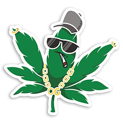 2 x 10cm Gangster Cannabis Leaf Vinyl Stickers - Dope Weed Funny Sticker #29200