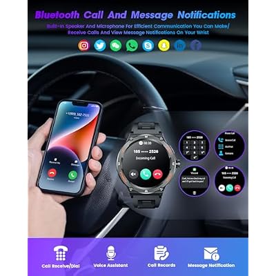 Smartwatch for Men Android Fitness Tracker: 1.53 Military Smart Watch with Flashlight Compass Make Answer Bluetooth Call Android iPhone Compatible 3ATM Waterproof Sport Watch Sleep Heart Rate Monitor