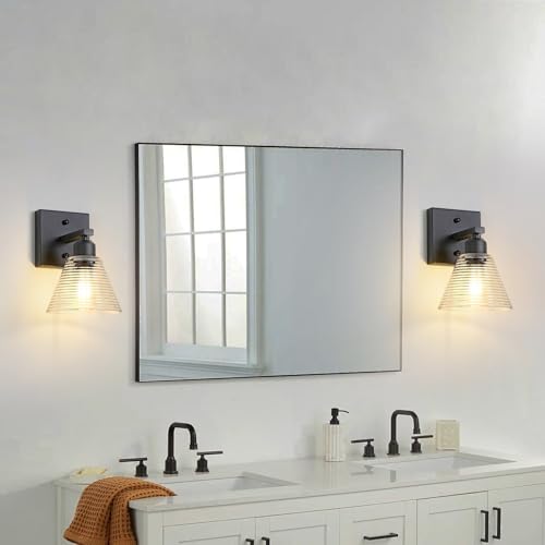 Dalouguan Bathroom Vanity Light 2 Pack, Black Modern Bathroom Lighting Fixtures with Clear Glass Shade, Farmhouse Wall Sconces for Mirror Kitchen Bedroom Living Room — view 2