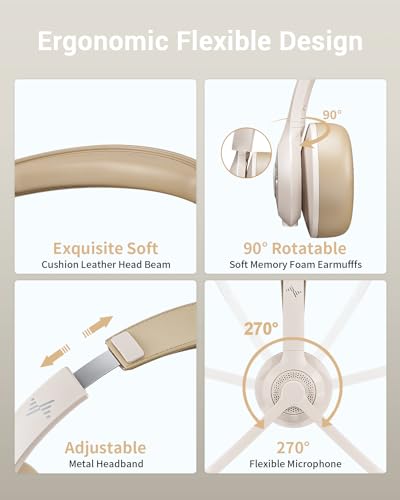 Image of JIAMQISHI Wireless Headset with AI Noise Cancelling Microphone Bluetooth Headset - Bluetooth V5.2 Headphones with USB Dongle & Mic Mute for Computer /Laptop /PC /iPhone /Android /Cell Phones (White)