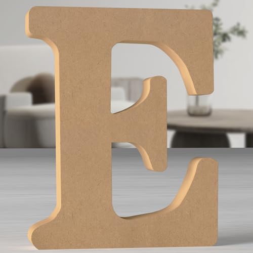 MeteoraPrime Lettres en Bois de Couleur Originale 30 cm Lettres en Bois Non Finies pour Décoration Murale Lettres Décoratives Debout Lettres Originale en Blocs pour Décoration Murale (E)