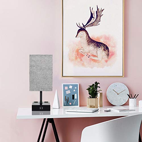 Maxvolador Touch Control Table Lamp, 3 Way Dimmable Bedside Desk Lamps With 2 Usb Charging Ports 2 Ac Outlets,Grey Fabric Shade Modern Nightlight For Bedroom, St64 Led Bulbs Included,Set Of 2 #TOP6