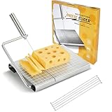 Ruayia Cheese Slicer,Adjustable Stainless Steel Cheese Slicers,5 Replaceable Wire Slicer with Board and Measuring Grids,Essential Kitchen Gadget Tool,Multipurpose for Butter,Ham,Sausage