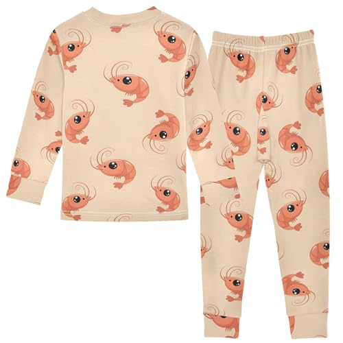 Pajama Sets Long Sleeve Cute Shrimp Pattern Design Soft Comfy Sleepwear 2 Piece PJS 3-8T3