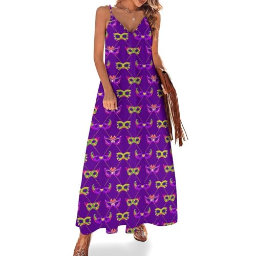 Vestido Largo de Verano para Mujer Carnival-01, Vestido Casual de Tirantes Finos con Escote en V y sin Mangas.